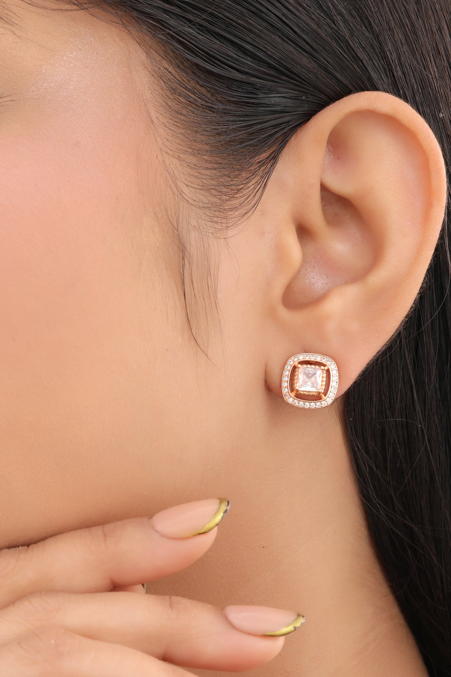 Buy 1 Get 1 Free -American Diamond Rose Gold Delicate Fancy Earrings