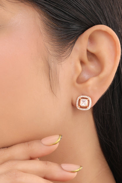 Buy 1 Get 1 Free -American Diamond Rose Gold Delicate Fancy Earrings