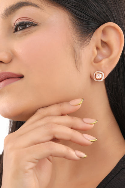 Buy 1 Get 1 Free -American Diamond Rose Gold Delicate Fancy Earrings