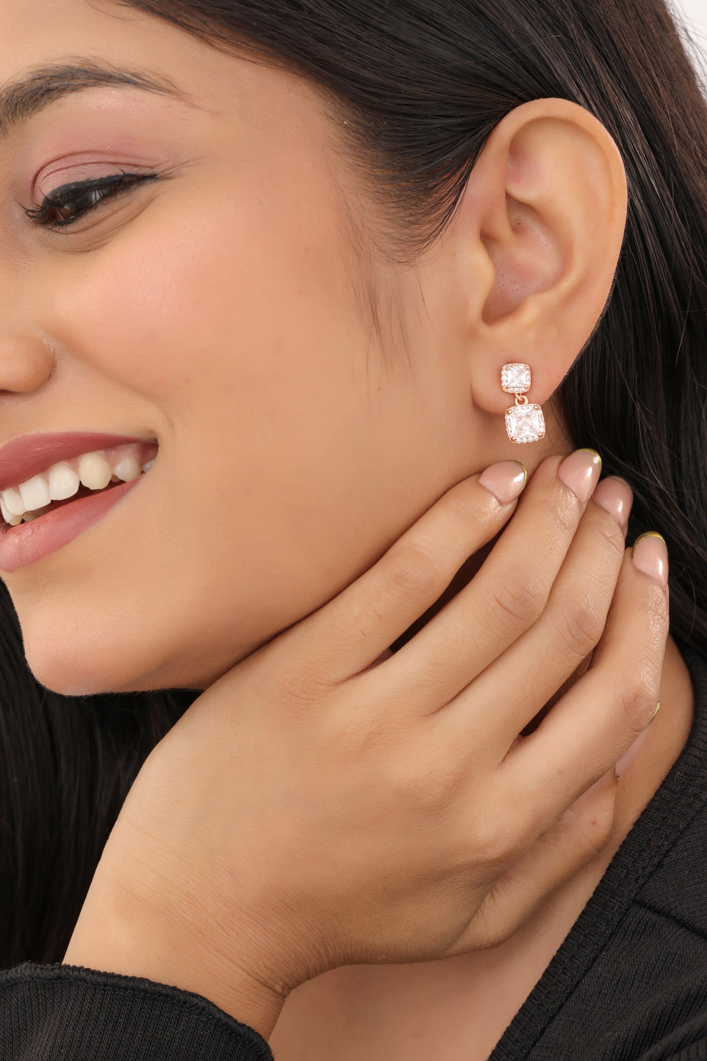 Buy 1 Get 1 Free -American Diamond Rose Gold Plated Fancy Delicate Earrings