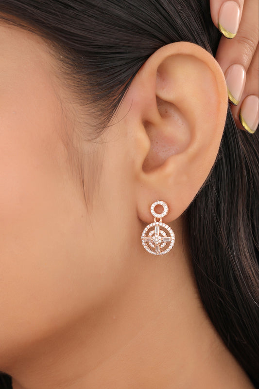 Buy 1 Get 1 Free -American Diamond Rose Gold Plated Hanging Fancy Earrings