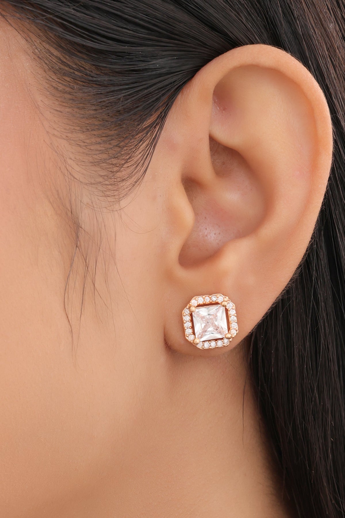 Buy 1 Get 1 Free -American Diamond Rose Gold Plated Fancy Earrings - Earrings - Belleza Jewels