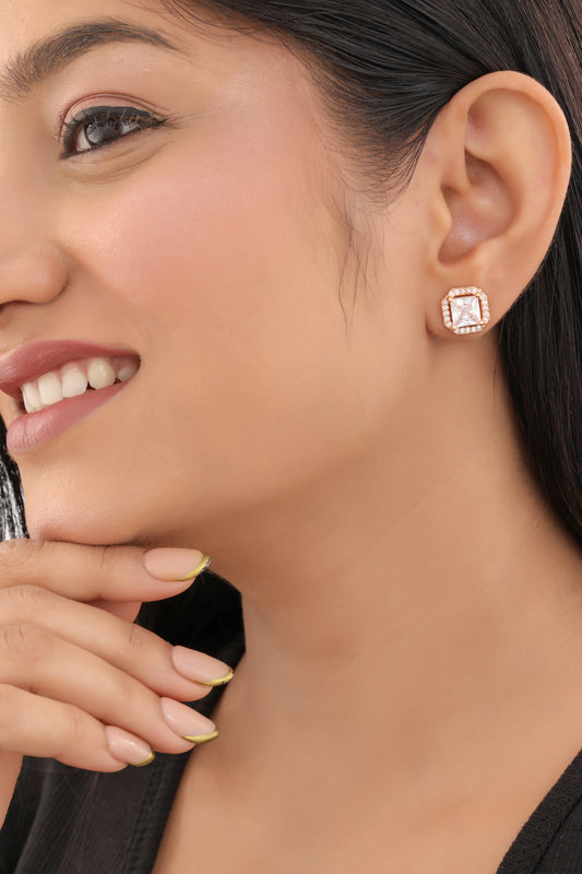 Buy 1 Get 1 Free -American Diamond Rose Gold Plated Fancy Earrings