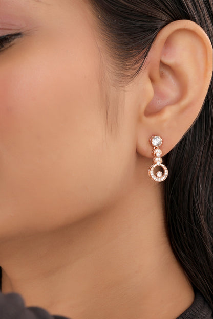 Buy 1 Get 1 Free -American Diamond Rose Gold Plated Hanging Fancy Delicate Earrings