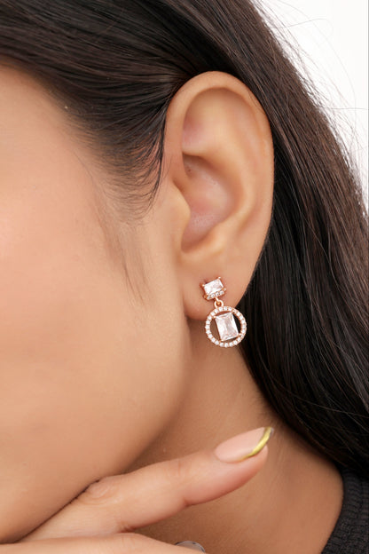 Buy 1 Get 1 Free -American Diamond Rose Gold Plated Hanging Delicate Earrings