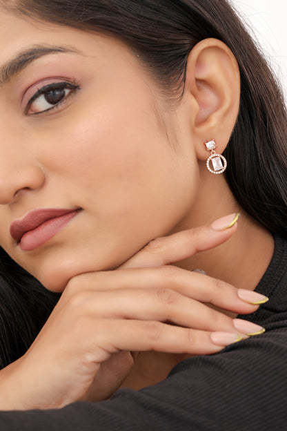 Buy 1 Get 1 Free -American Diamond Rose Gold Plated Hanging Delicate Earrings