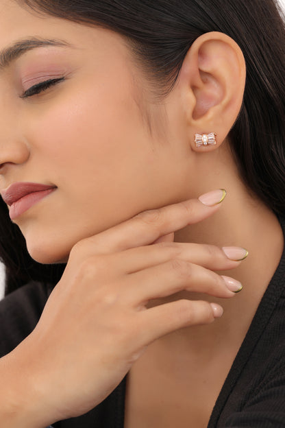 Buy 1 Get 1 Free -American Diamond Rose Gold Plated Fancy Delicate Earrings