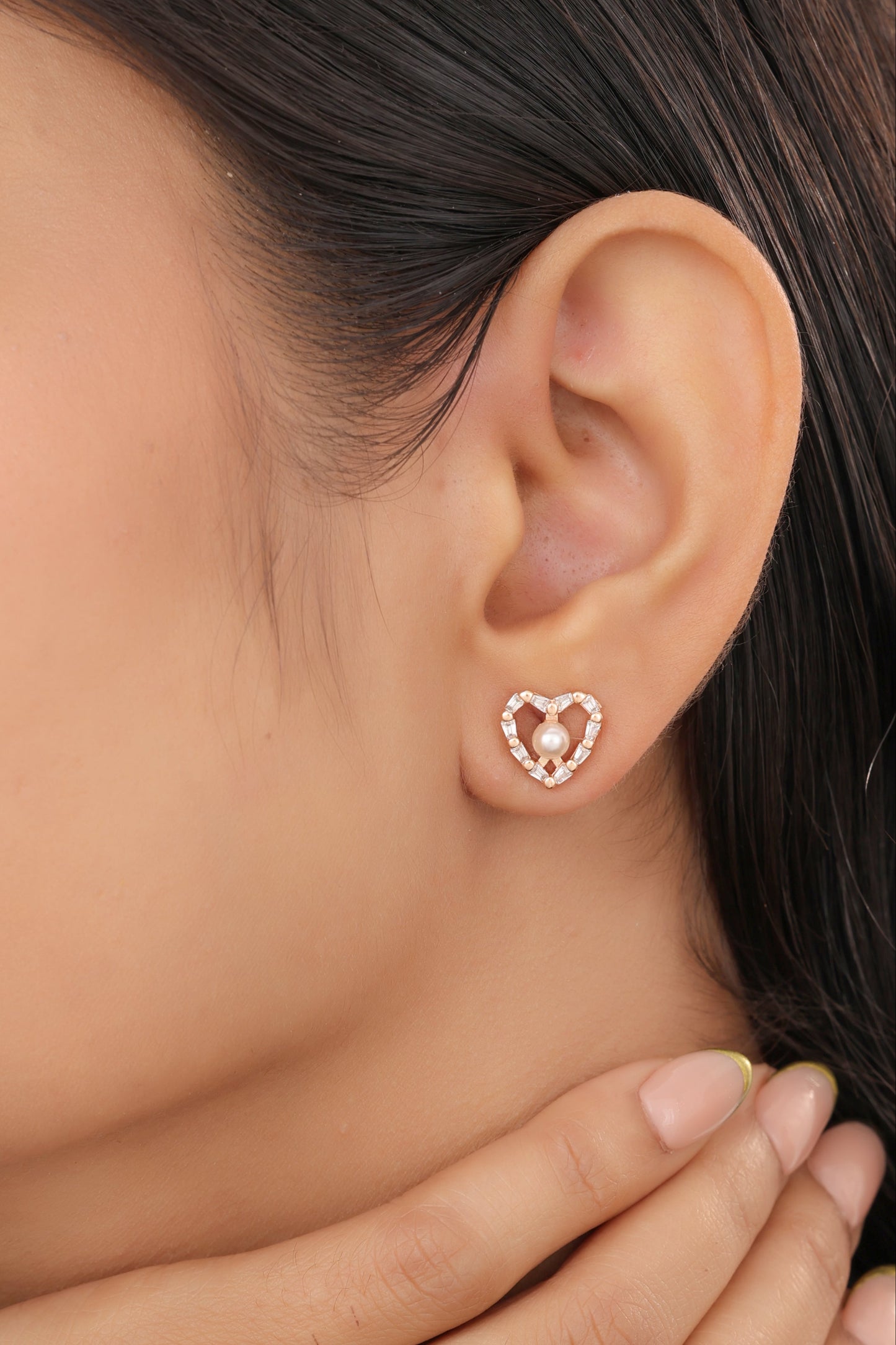 Buy 1 Get 1 Free -American Diamond Rose Gold Plated Heart Shape Fancy Earrings