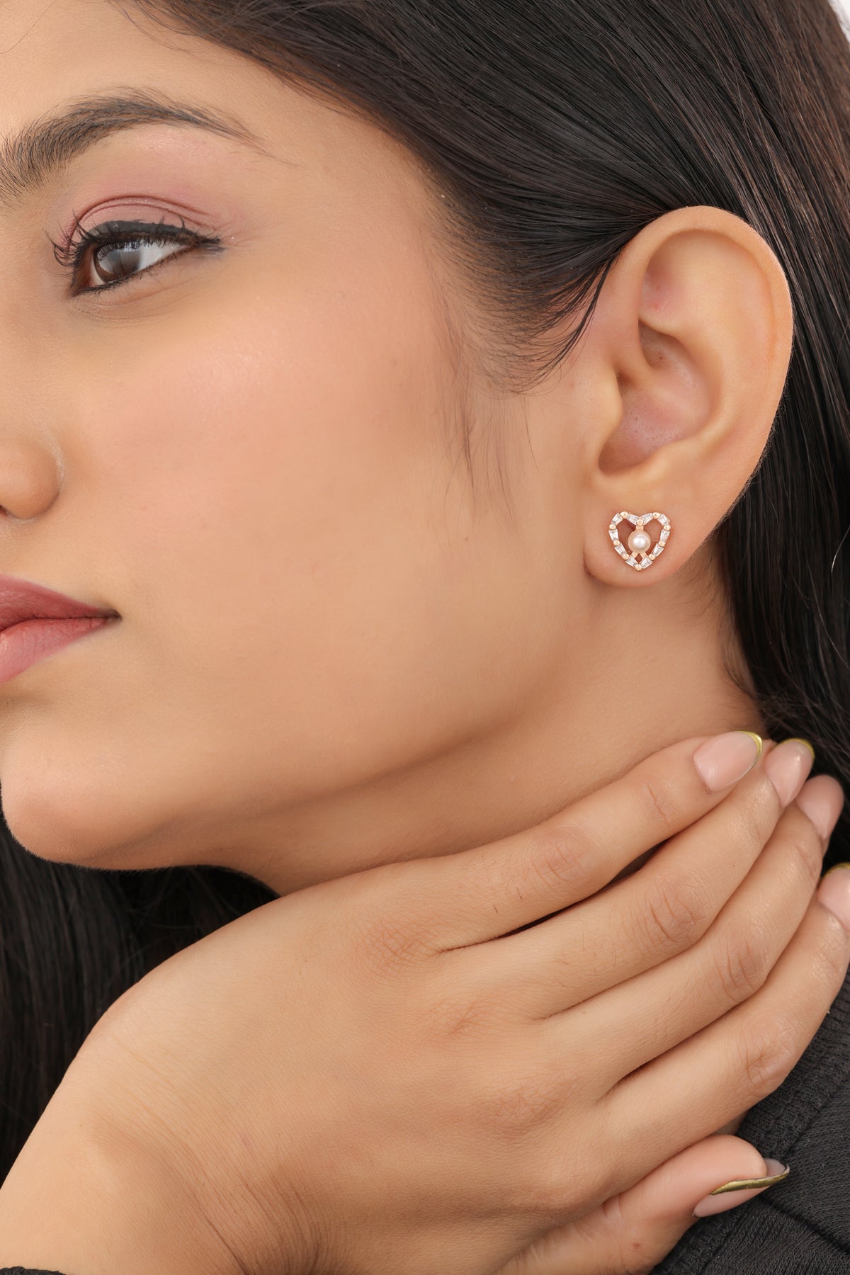 American Diamond Rose Gold Plated Heart Shape Fancy Earrings