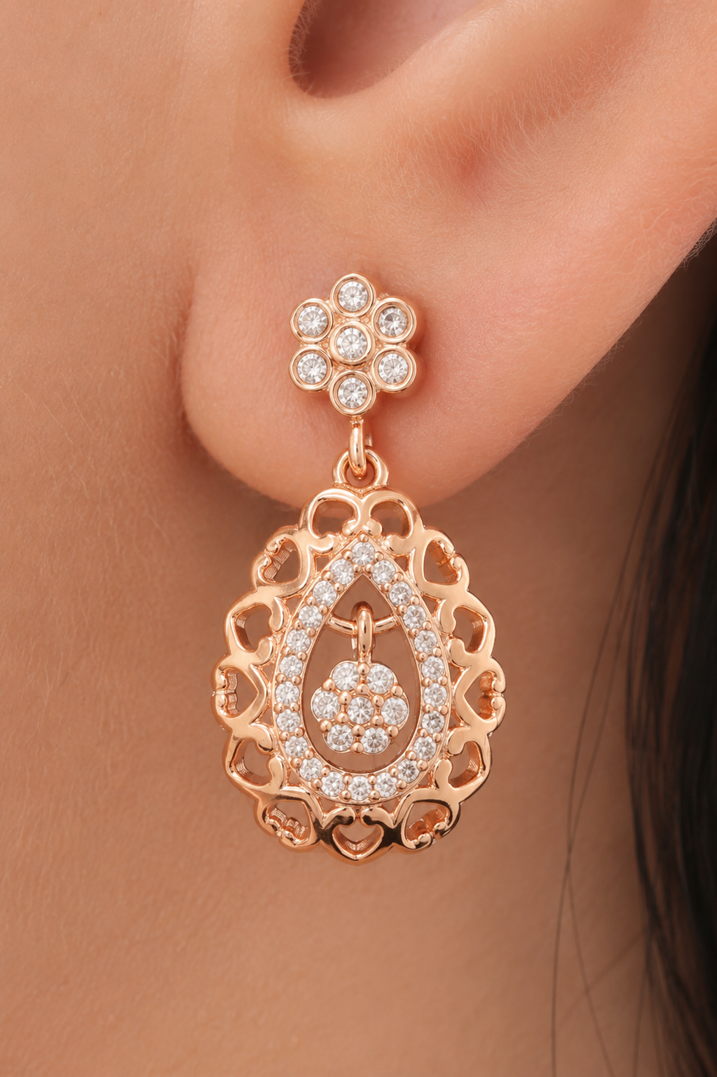 American Diamond Rose Gold Delicate Fancy Earrings