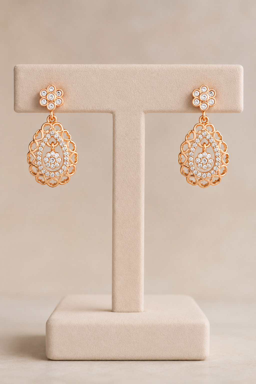 American Diamond Rose Gold Delicate Fancy Earrings