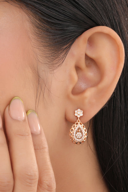 Buy 1 Get 1 Free-American Diamond Rose Gold Delicate Fancy Earrings - Earrings - Belleza Jewels