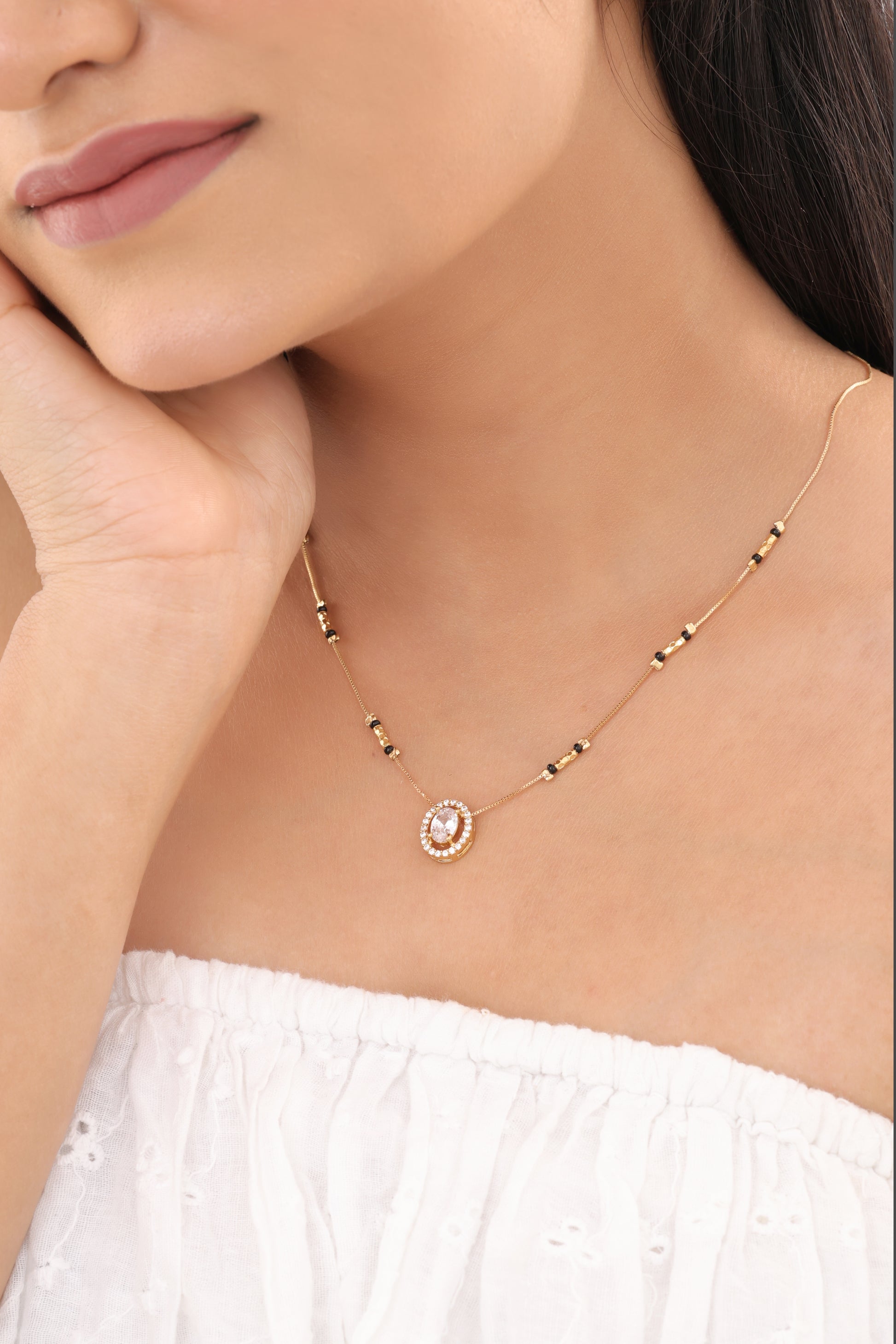 Buy 1 Get 1 Free - American Diamond Gold Plated Fancy Delicate Mangalsutra - Mangalsutra - Belleza Jewels