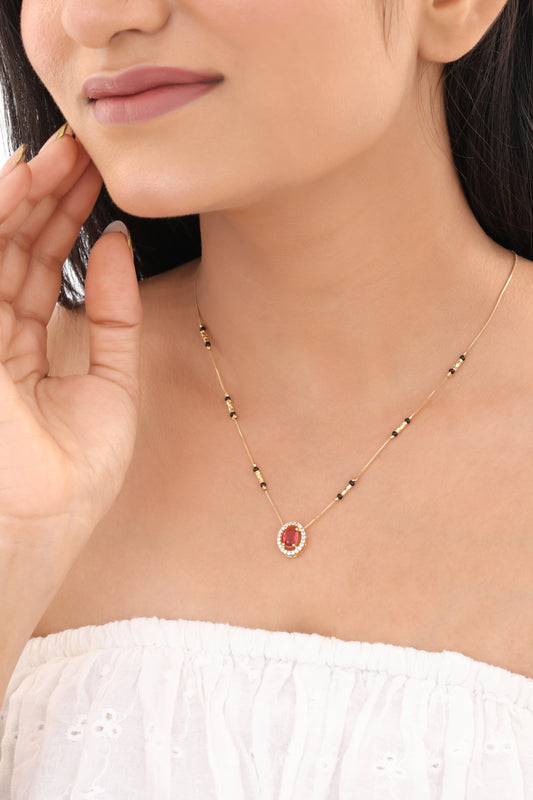 Buy 1 Get 1 Free - American Diamond Gold Ruby Color Fancy Mangalsutra