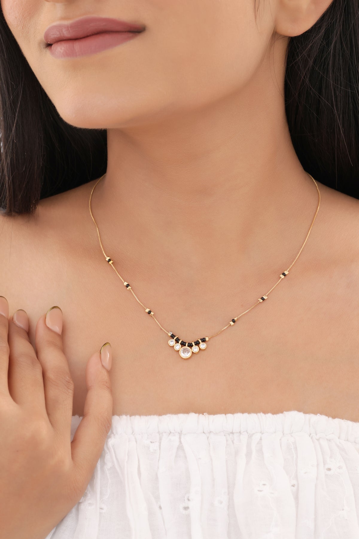 Buy 1 Get 1 Free - American Diamond Gold Plated Hanging Fancy Delicate Mangalsutra - Mangalsutra - Belleza Jewels