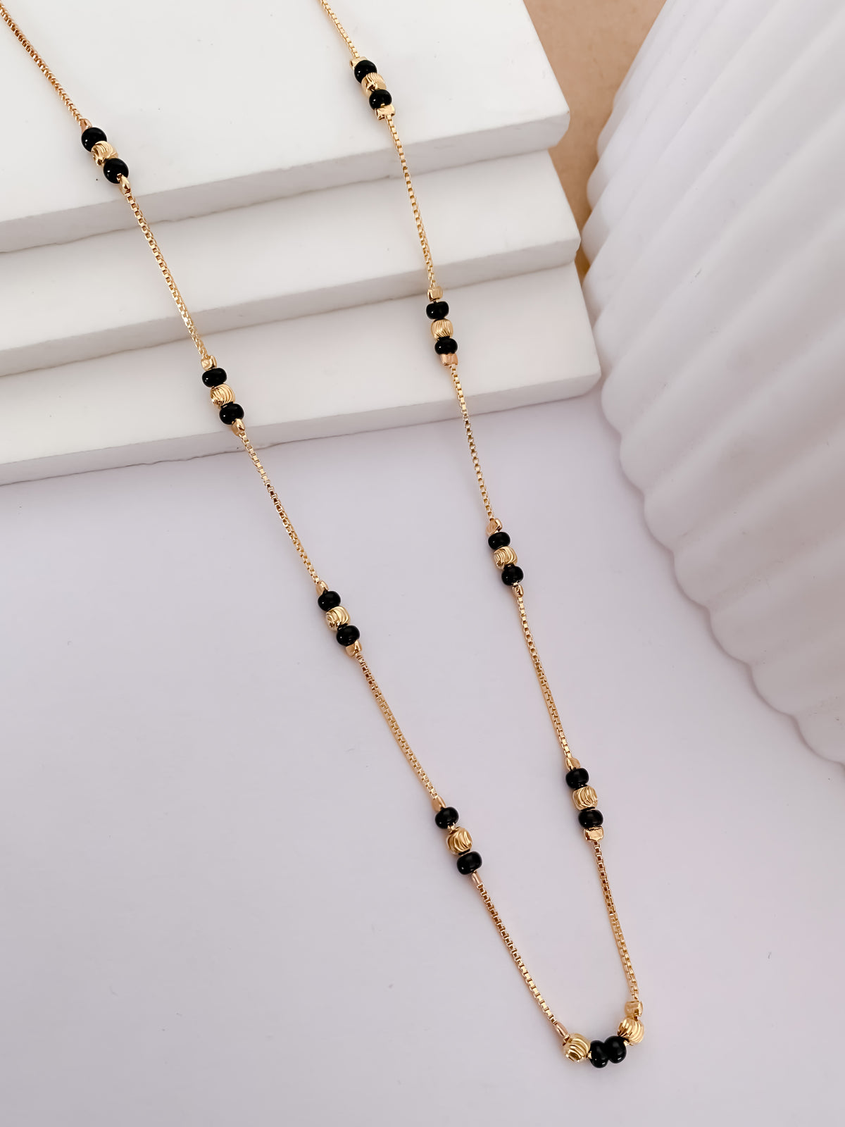 Buy 1 Get 1 Free - Fancy Gold Plated Delicate Black Beads Mangalsutra - Mangalsutra - Belleza Jewels