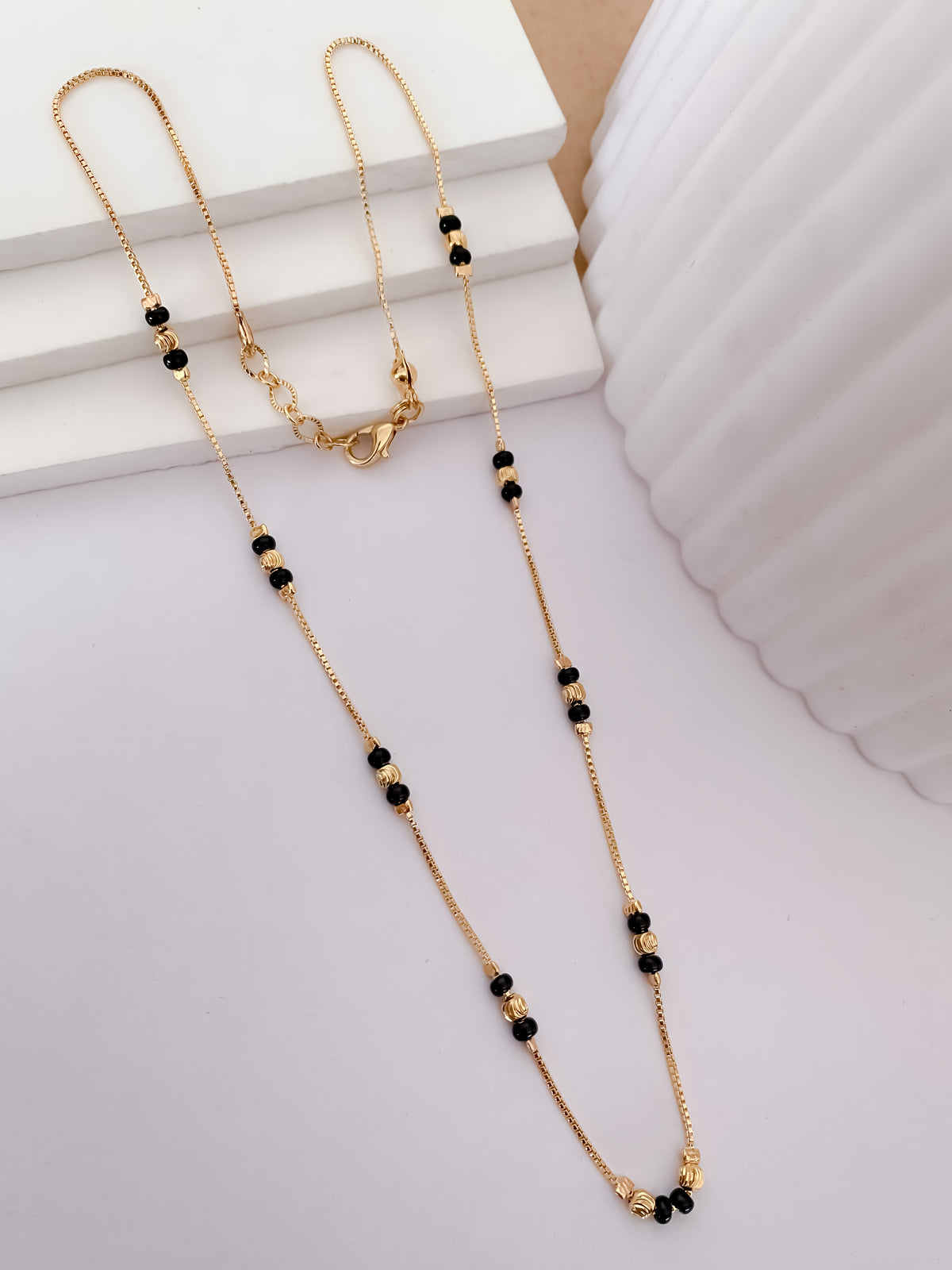 Buy 1 Get 1 Free - Fancy Gold Plated Delicate Black Beads Mangalsutra - Mangalsutra - Belleza Jewels