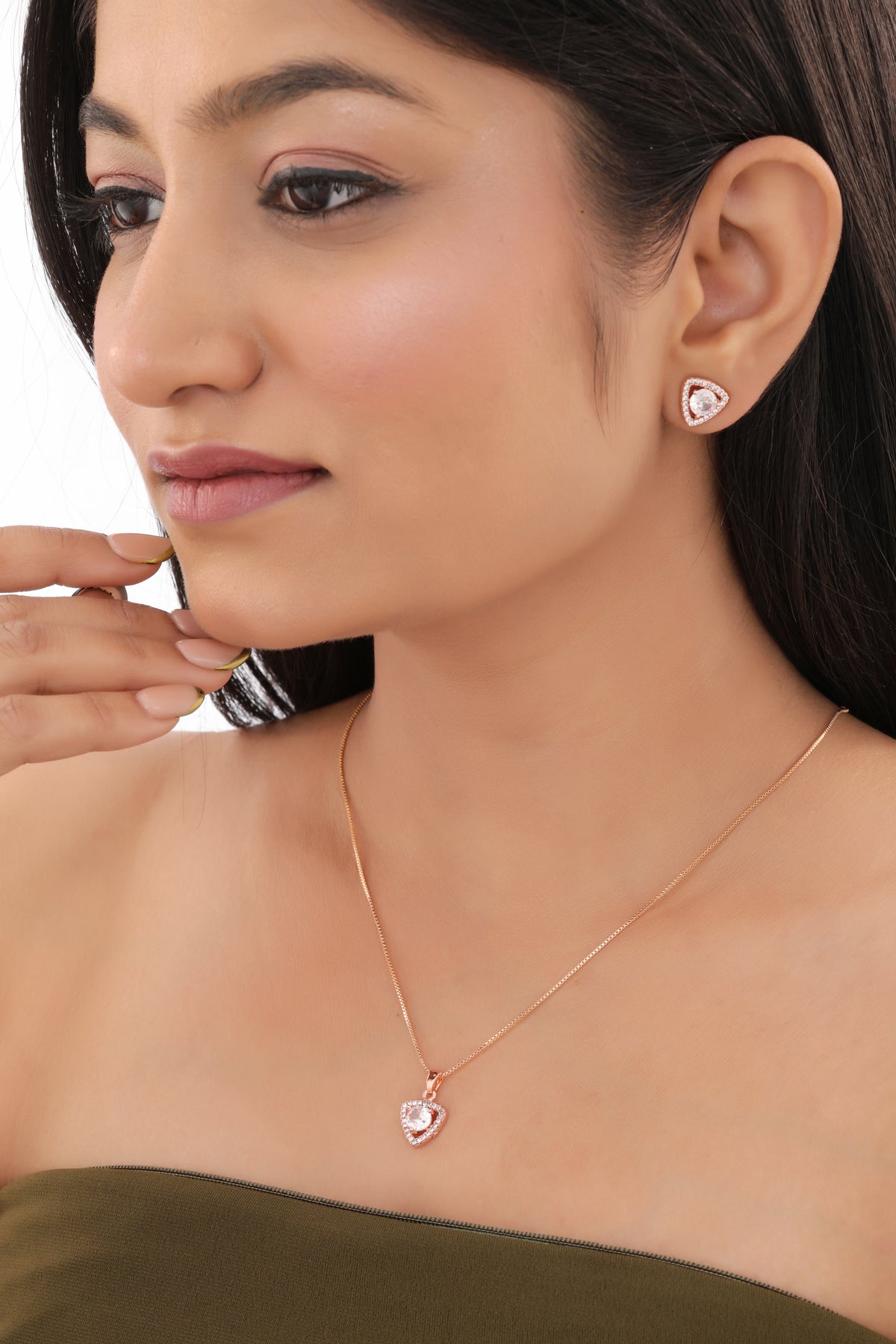Trinity Triangle Pendant Necklace - Pendant Set - Belleza Jewels
