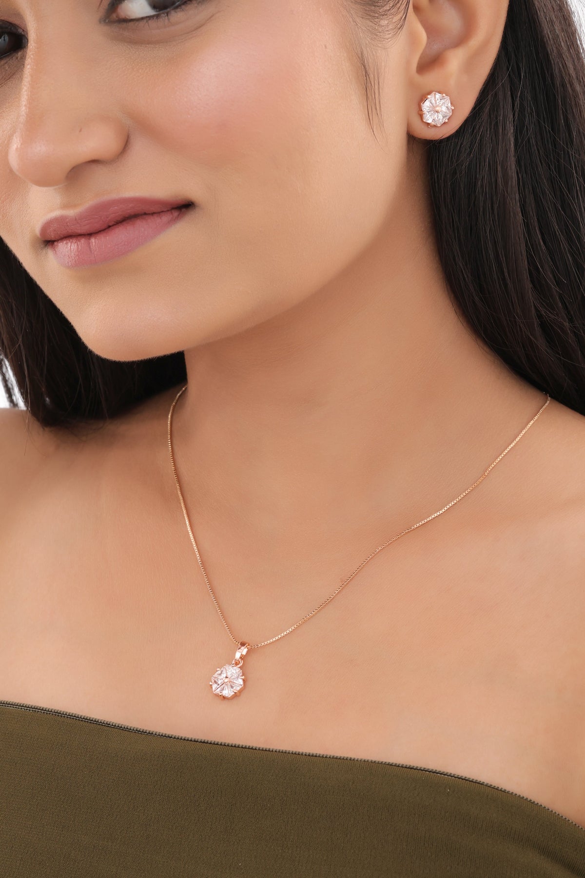 Petal Bloom CZ Pendant Necklace - Pendant Set - Belleza Jewels