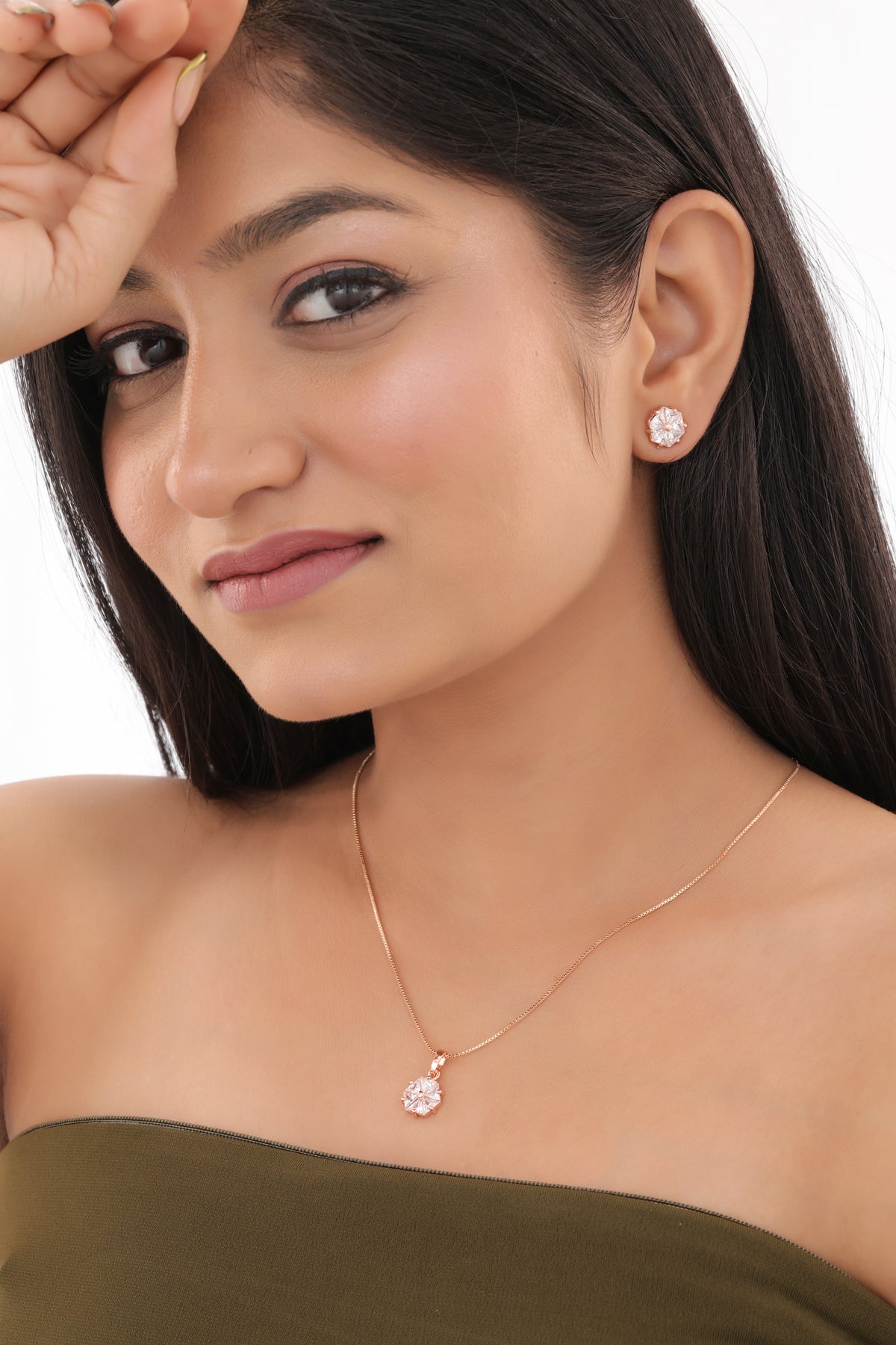 Petal Bloom CZ Pendant Necklace - Pendant Set - Belleza Jewels