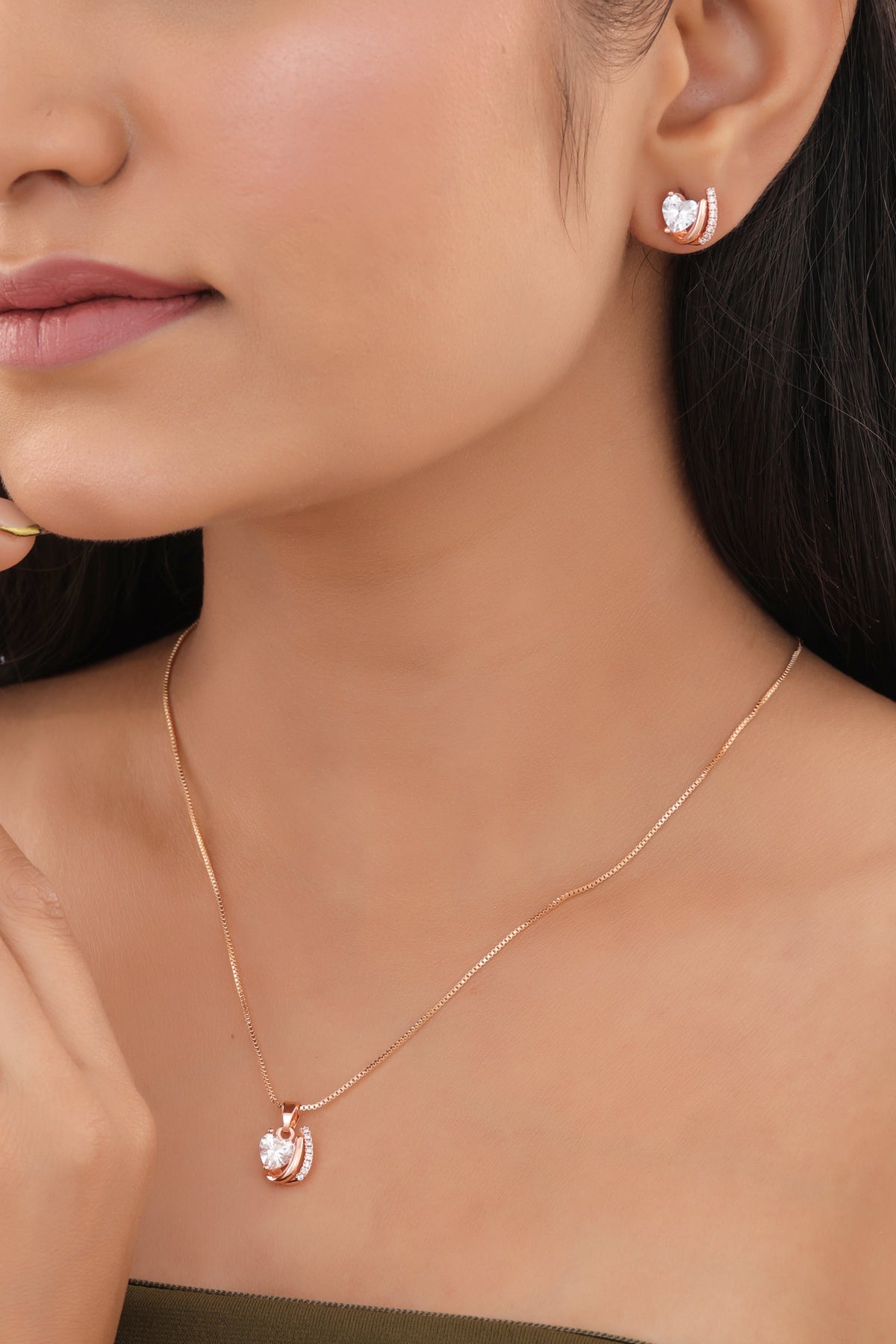 Heart Halo CZ Pendant Necklace - Pendant Set - Belleza Jewels