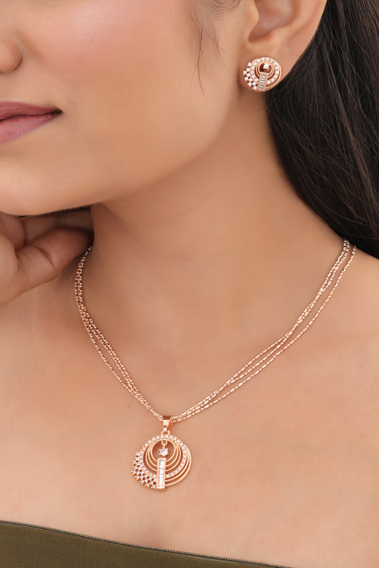 Layered Circle CZ Pendant Necklace