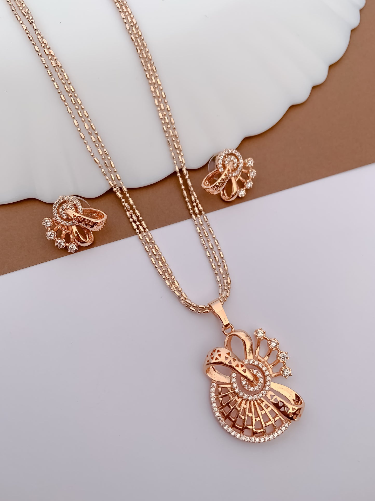 Abstract Floral CZ Pendant Necklace
