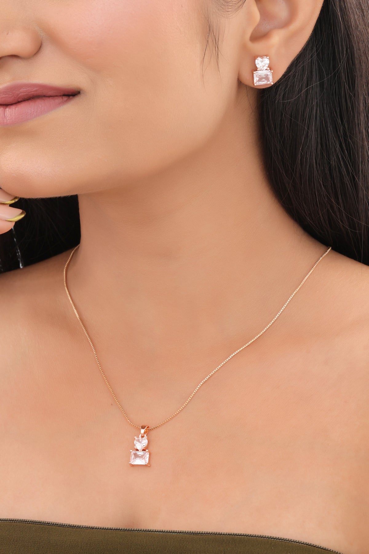 Geometric CZ Pendant Necklace - Pendant Set - Belleza Jewels