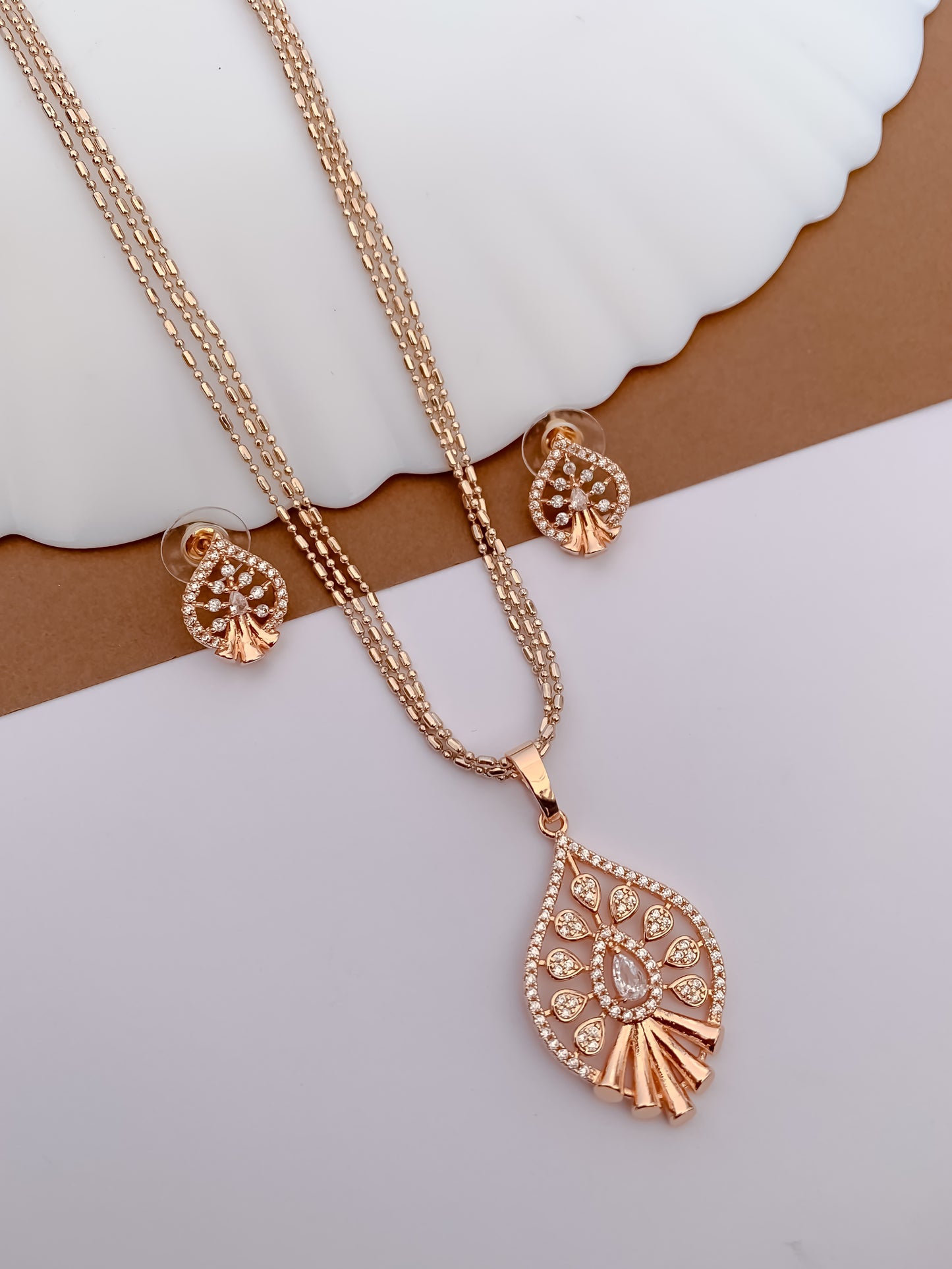 Teardrop CZ Dual-Chain Pendant Necklace