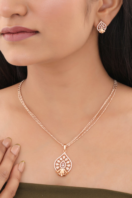 Teardrop CZ Dual-Chain Pendant Necklace