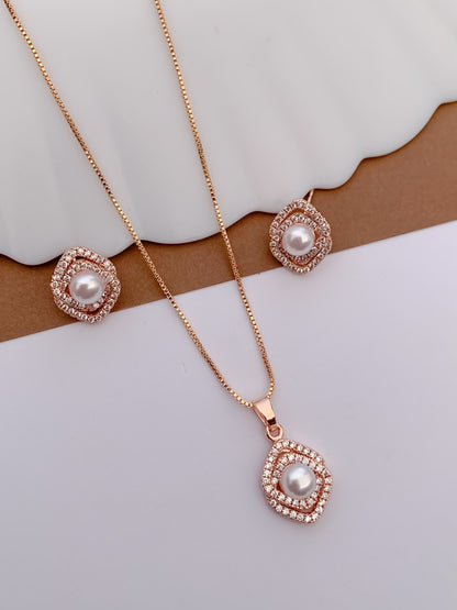 Layered Halo Pearl CZ Pendant Necklace