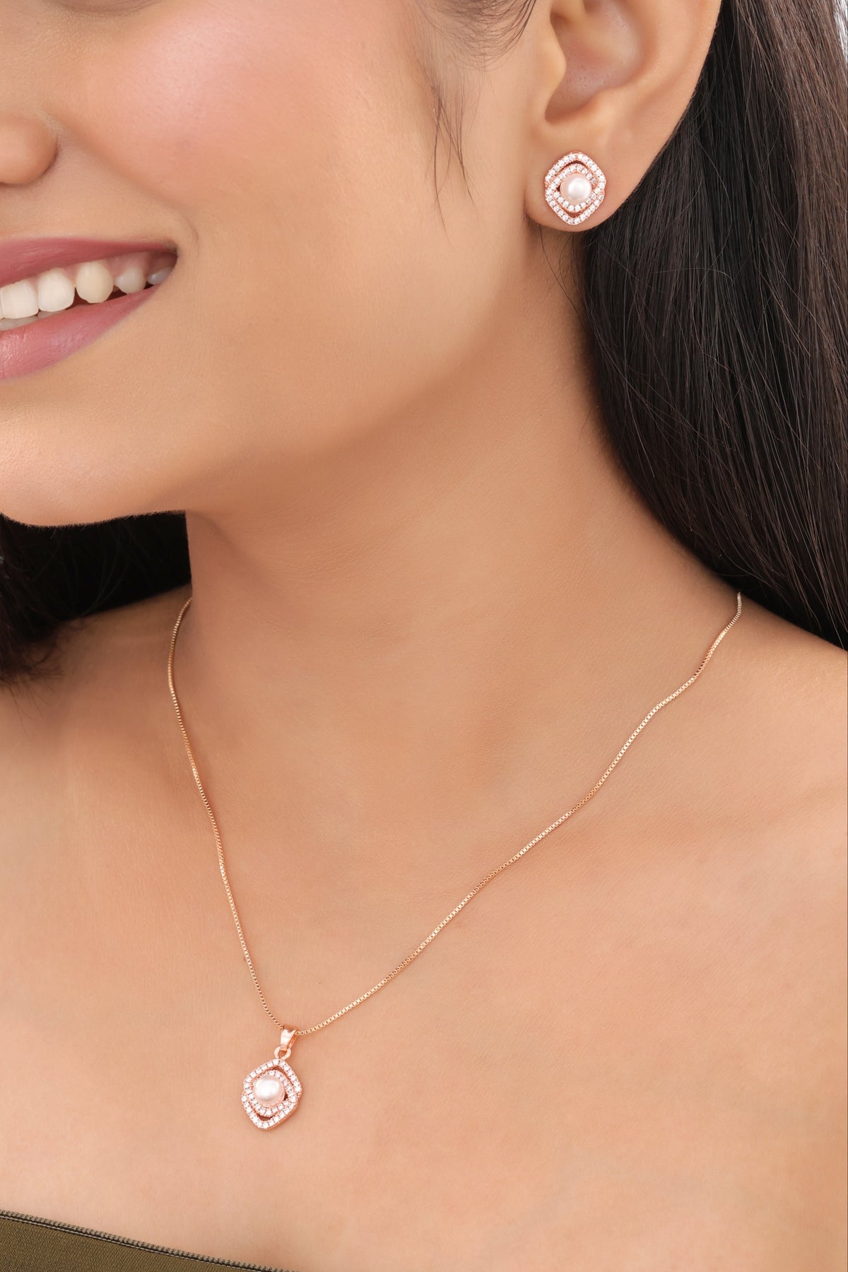 Layered Halo Pearl CZ Pendant Necklace - Pendant Set - Belleza Jewels