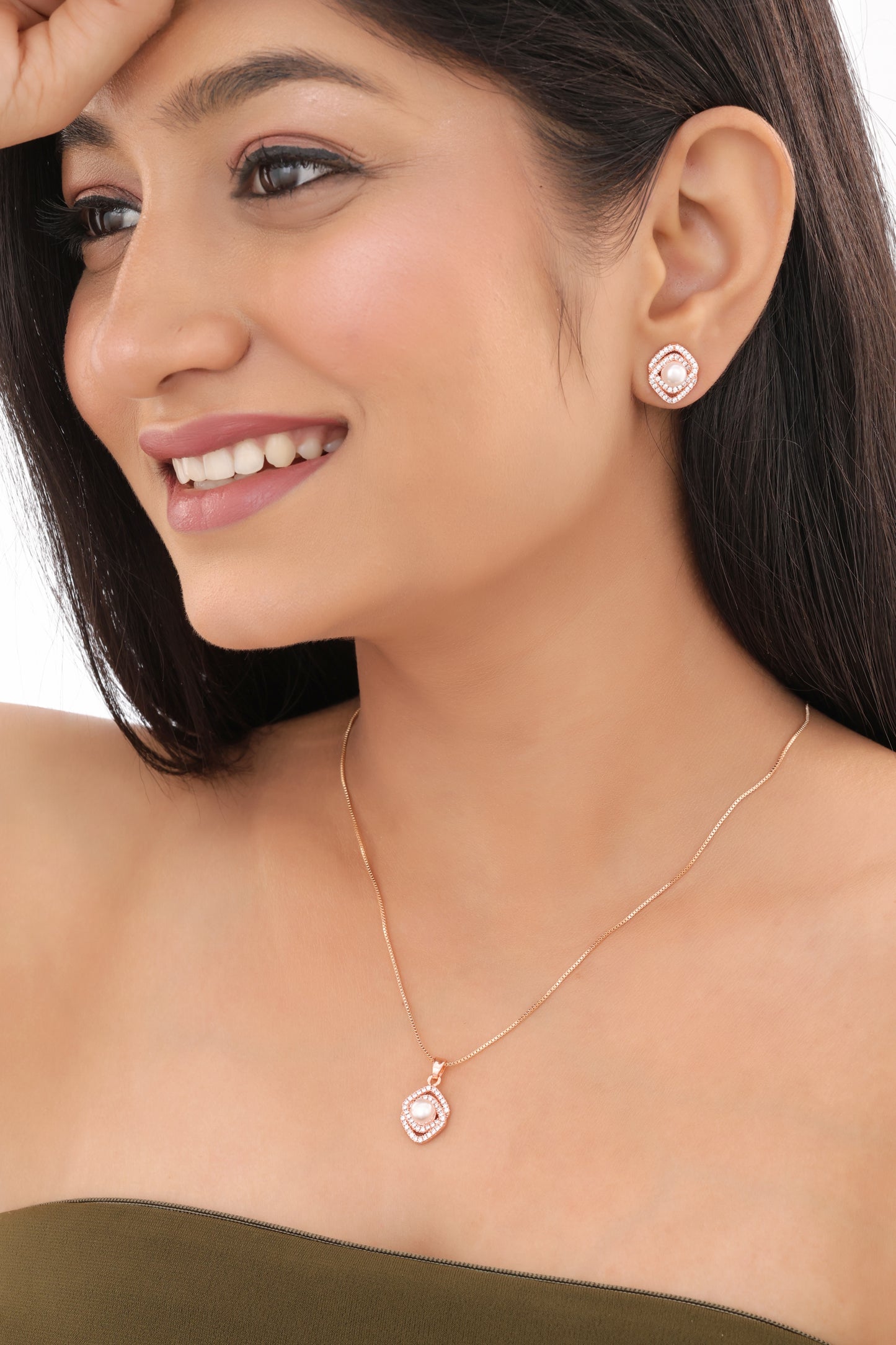 Layered Halo Pearl CZ Pendant Necklace