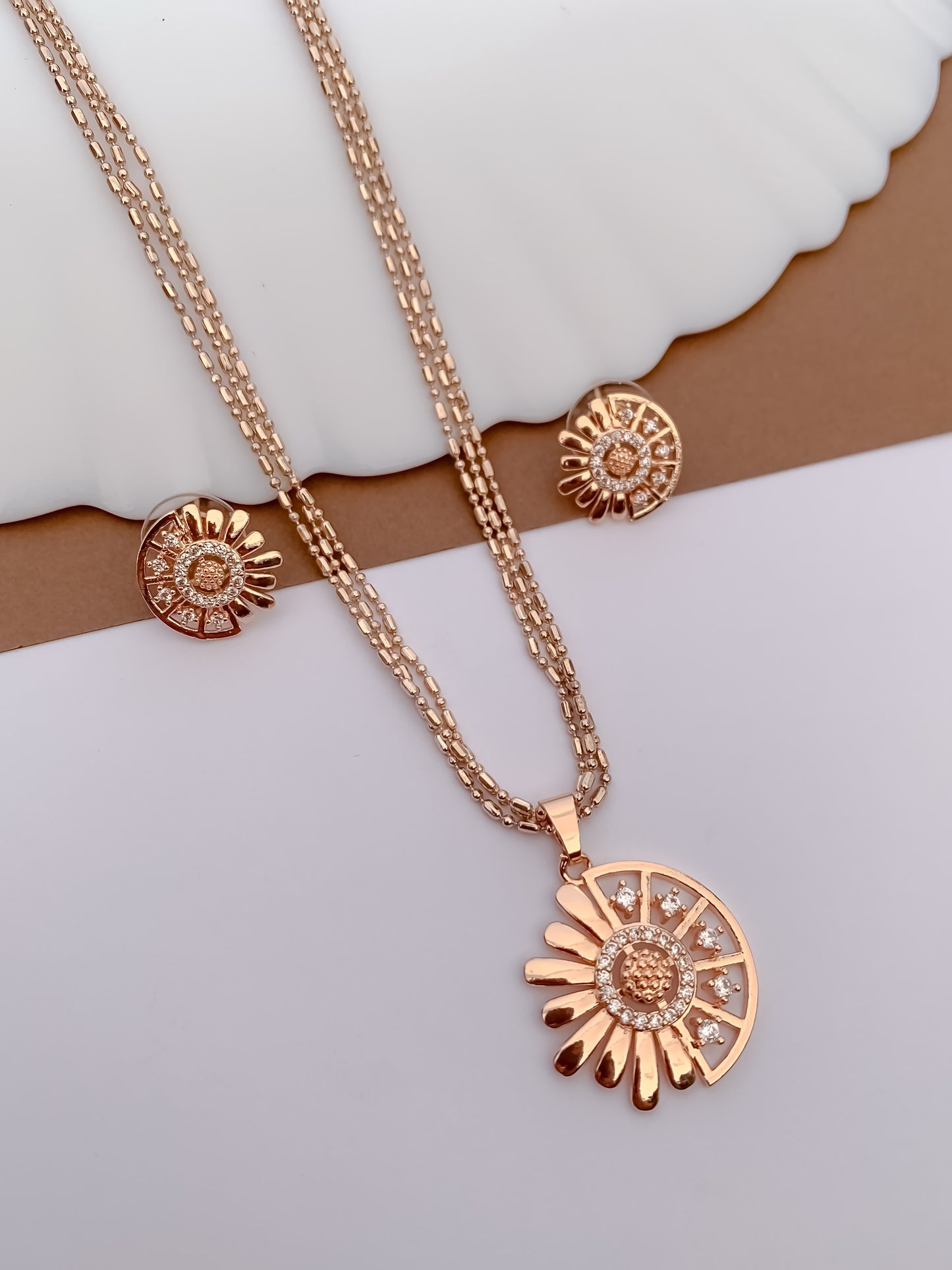 Sunburst CZ Circle Pendant Necklace