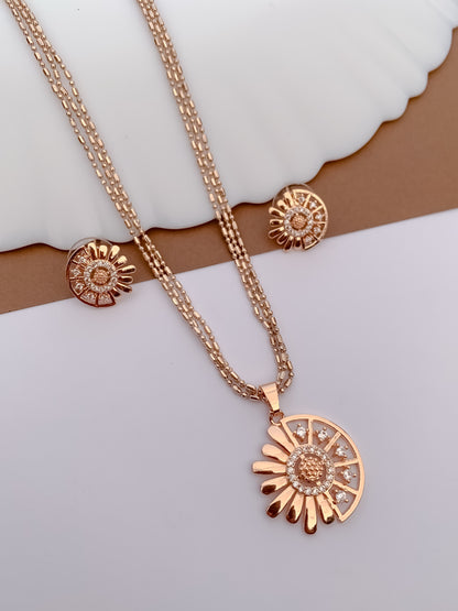 Sunburst CZ Circle Pendant Necklace