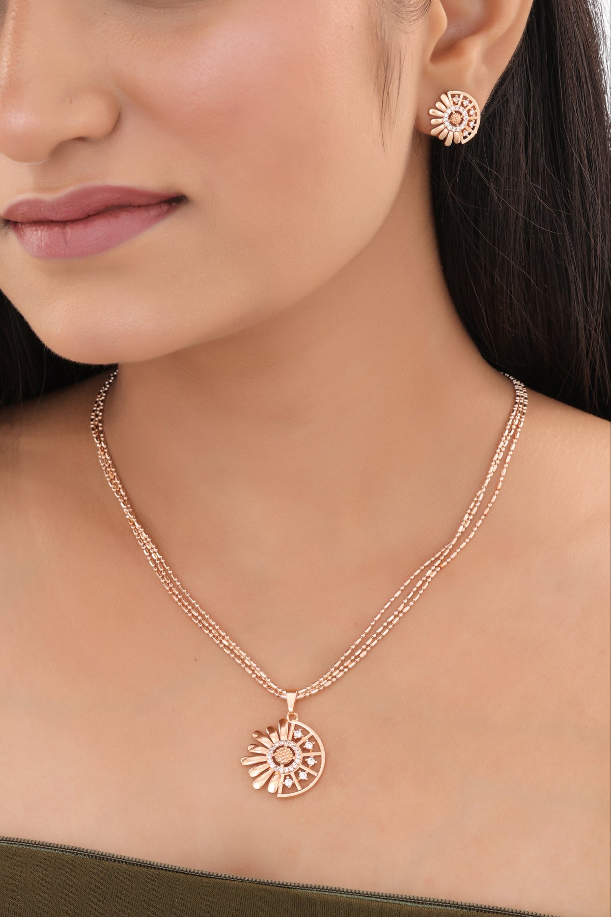Sunburst CZ Circle Pendant Necklace - Pendant Set - Belleza Jewels