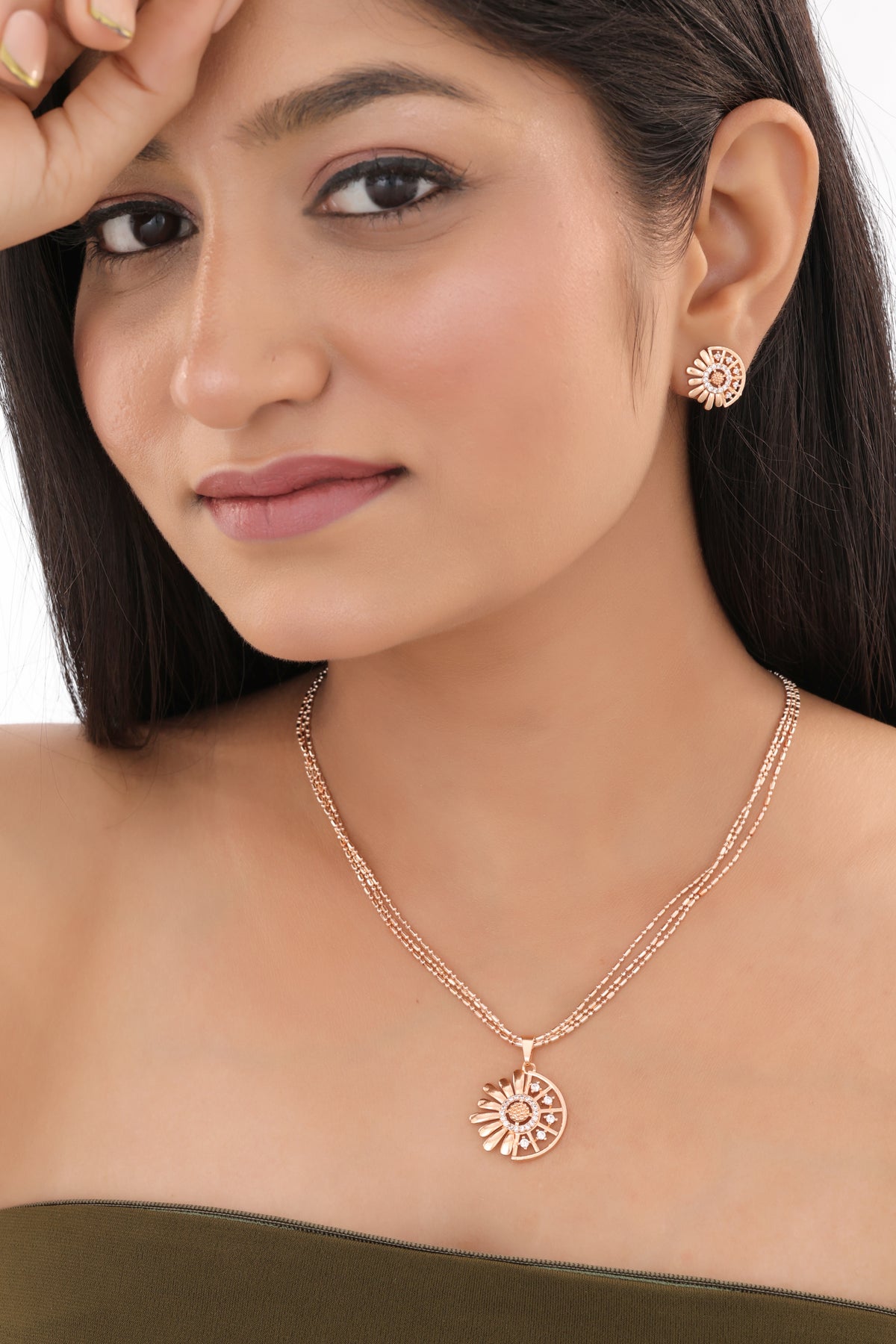 Sunburst CZ Circle Pendant Necklace - Pendant Set - Belleza Jewels