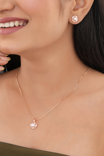 Petite Pearl Halo CZ Pendant Necklace