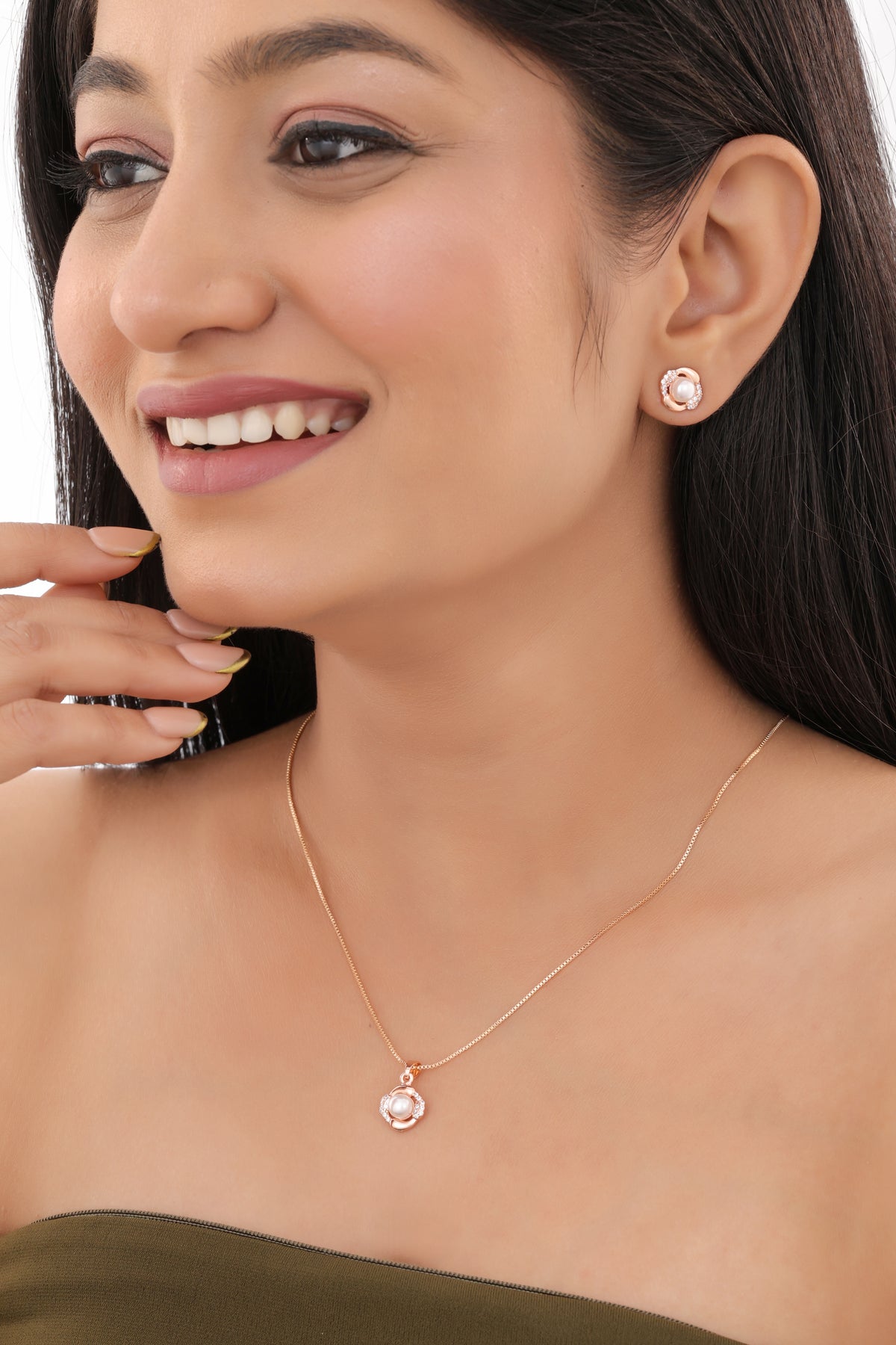Petite Pearl Halo CZ Pendant Necklace - Pendant Set - Belleza Jewels