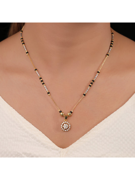BUY 1 GET 1 FREE- American Diamond Round Shape Gold Plated Fancy Mangalsutra