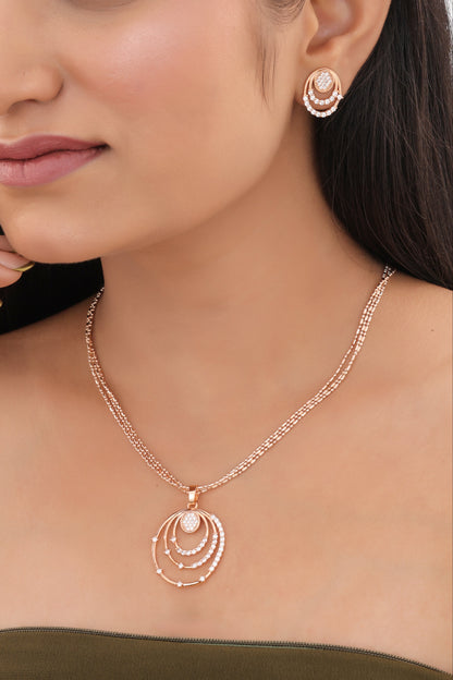 Layered Circle CZ Pendant Necklace