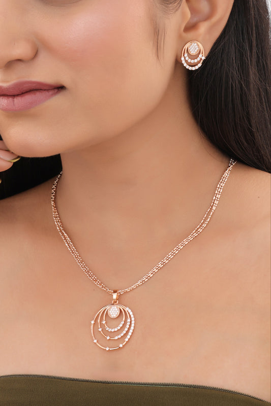 Layered Circle CZ Pendant Necklace