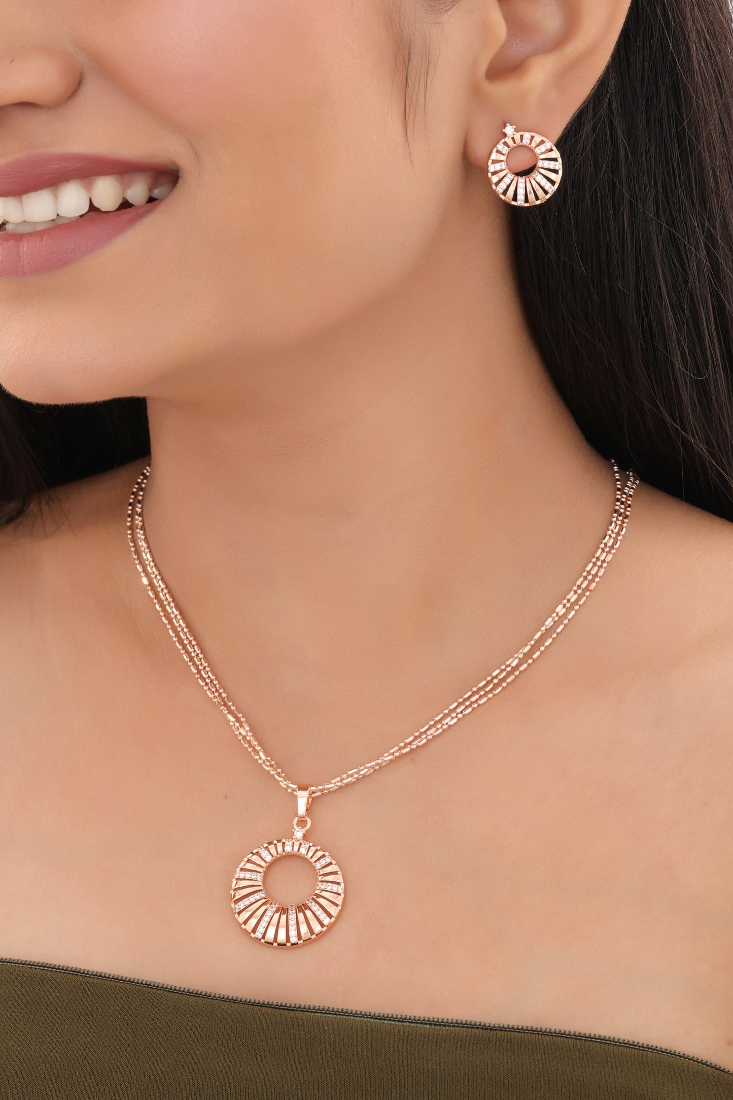 Rose Gold Sunburst Circle Pendant Set