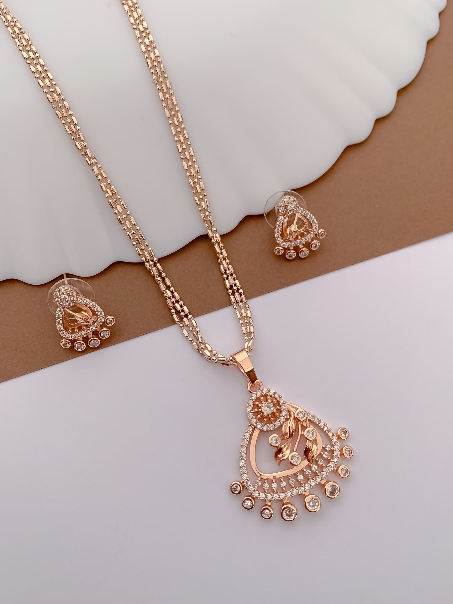 Rose Gold Traditional Pearl Drop Pendant Set