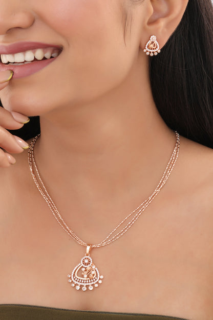 Rose Gold Traditional Pearl Drop Pendant Set