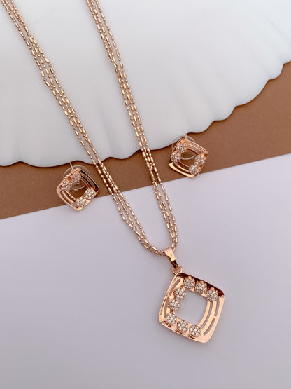 Rose Gold Geometric Square Pendant Set