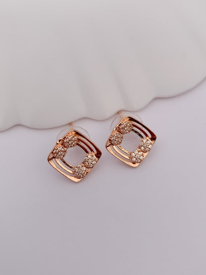 Rose Gold Geometric Square Pendant Set