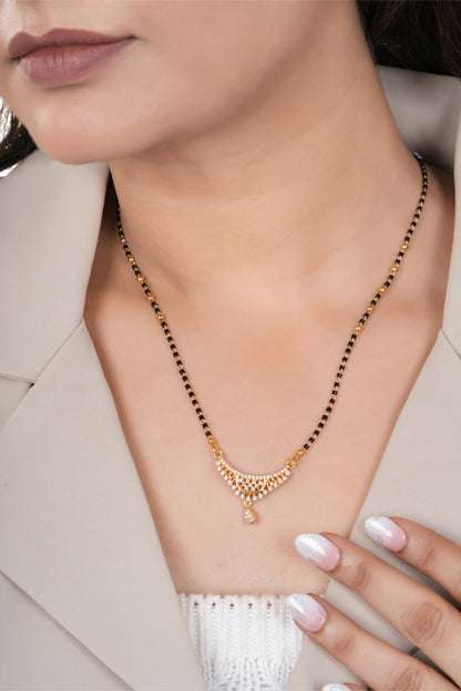 Gold Finish Crescent Curve Crystal Drop Minimal Mangalsutra