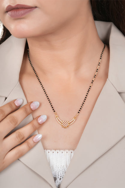 Gold Finish Petal Cluster Crystal Minimal Mangalsutra