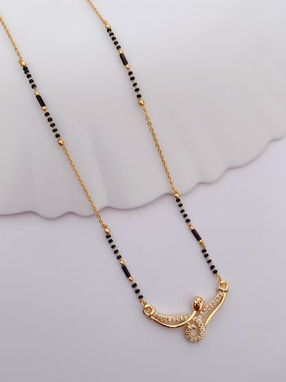 Gold Finish Curved Crystal Accent Minimal Mangalsutra